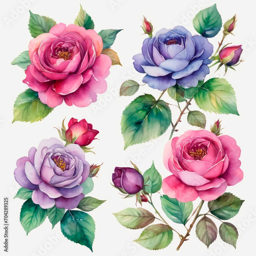 set of watercolor painted flowers