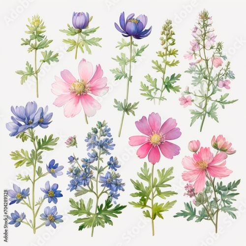 set of watercolor painted flowers © Алена Харченко