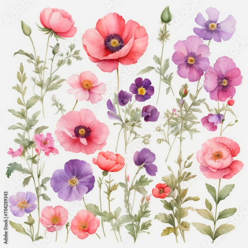 set of watercolor painted flowers