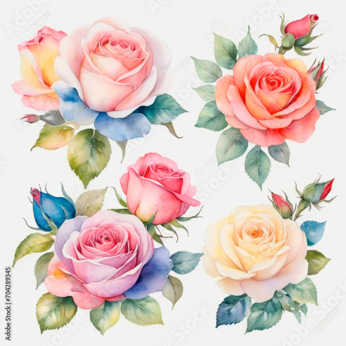 set of watercolor painted flowers