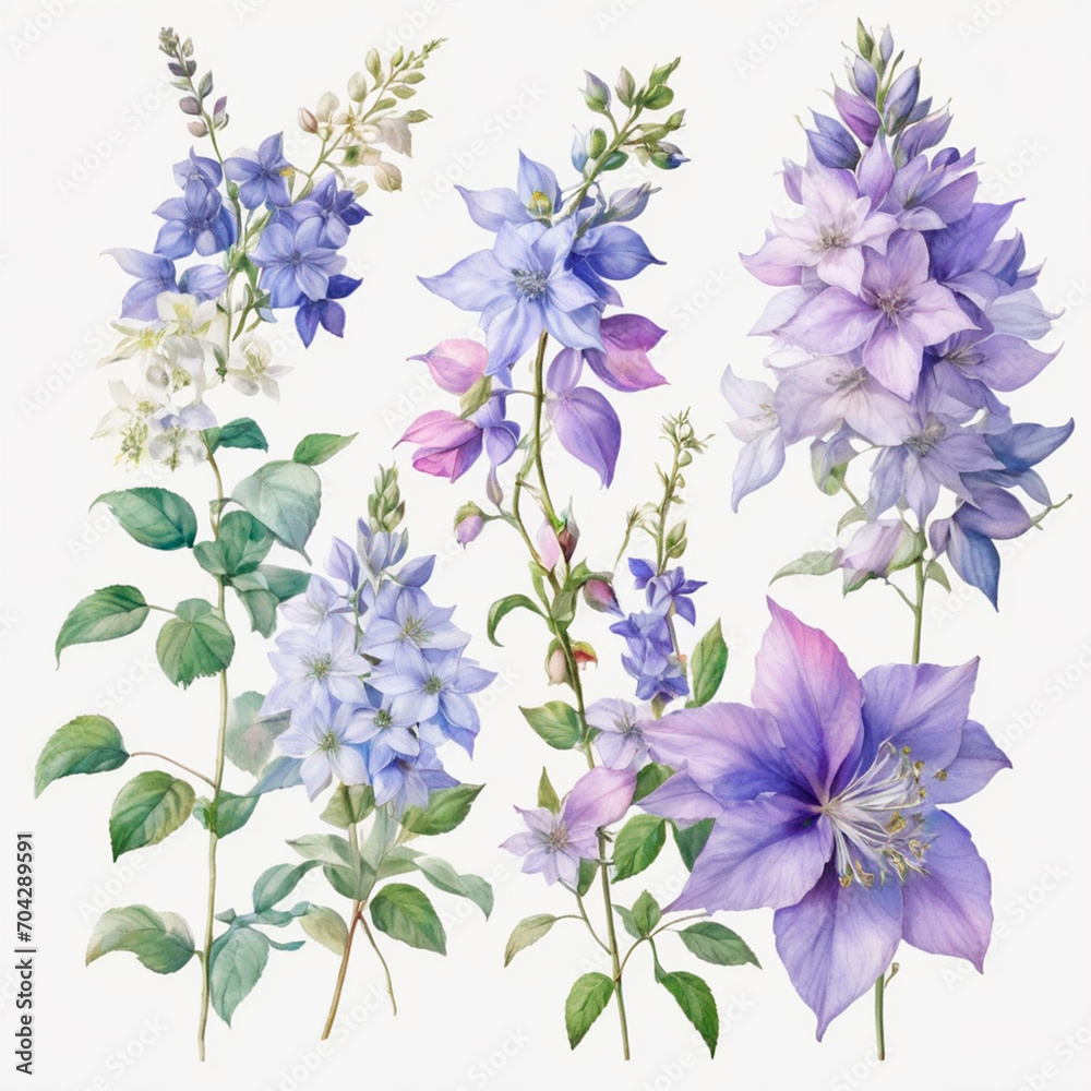 set of watercolor painted flowers set of watercolor painted flowers