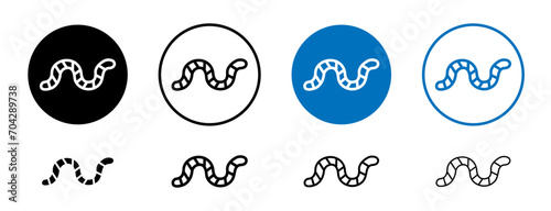 Earthworm Gummy Line Icon Set. Caterpillar and larva symbol in black and blue color. photo