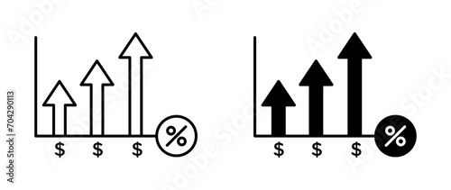 Up Arrow Credit Interest Percentage Vector Illustration Set. Increase Profit Sign suitable for apps and websites UI design style.