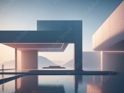 Minimalist fantasy architectural space wallpaper