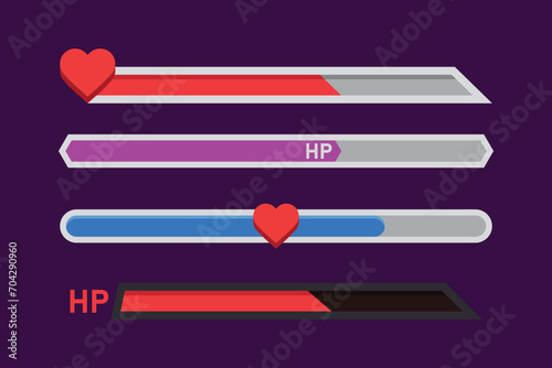 Game ui slider load bar interface design element isolated set. Vector graphic design element 
