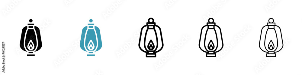 Vintage Gasoline Lantern Vector Icon Set. Rustic and Old-fashioned Lamp Vector Symbol for UI Design. - obrazy, fototapety, plakaty 