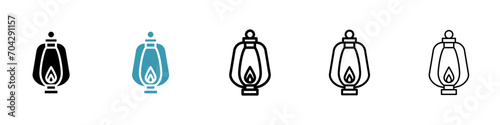 Vintage Gasoline Lantern Vector Icon Set. Rustic and Old-fashioned Lamp Vector Symbol for UI Design.