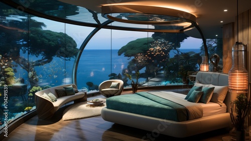 futuristic underwater bedroom interior
