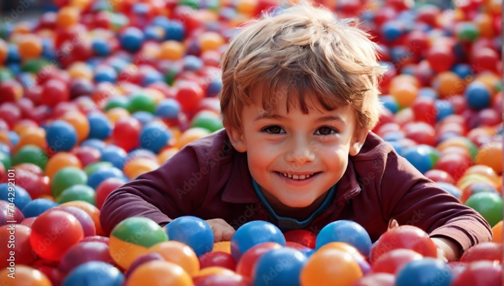 Obraz premium Little_smiling_boy_playing_lying_in_color