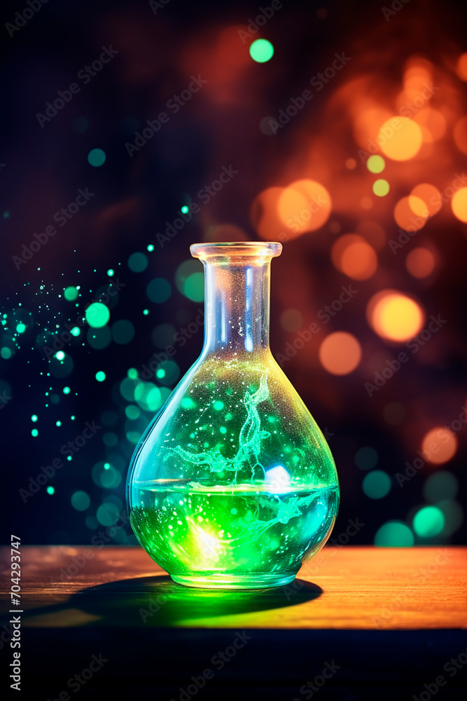 Flask with magic liquid in the laboratory. Selective focus. Flask with magic liquid in the laboratory. Selective focus.