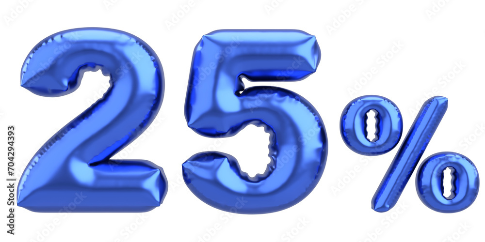 Twenty five percent. 25% balloon text. 3D illustration. Twenty five percent. 25% balloon text. 3D illustration.