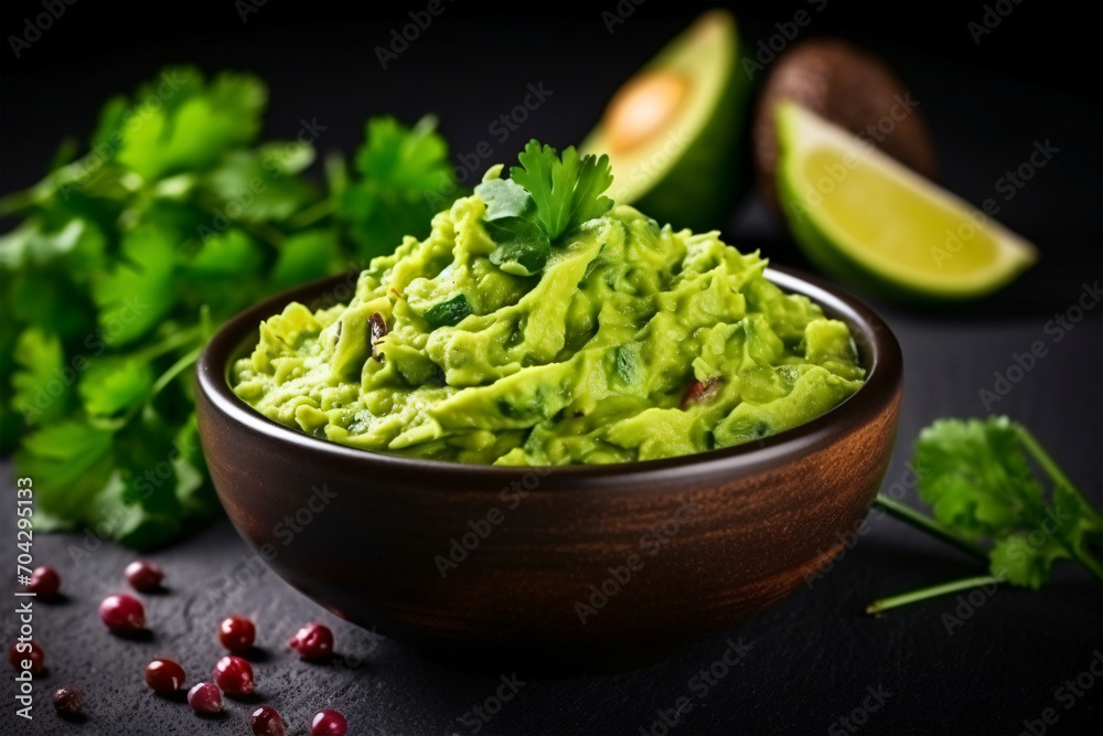 High angle tasty guacamole in bowl copy space concept Generate AI High angle tasty guacamole in bowl copy space concept Generate AI