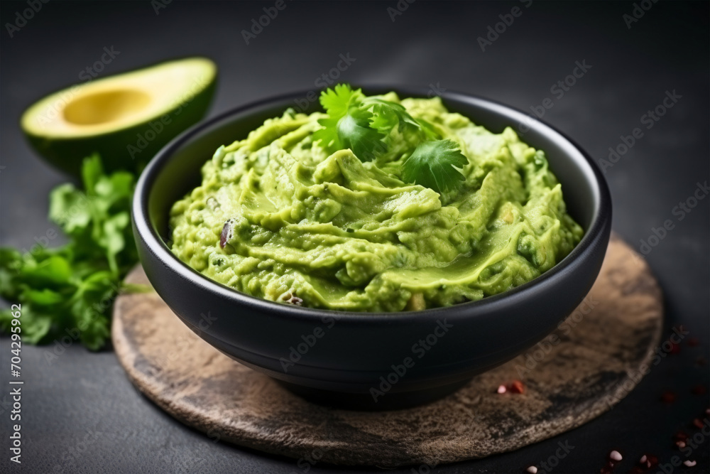 High angle tasty guacamole in bowl copy space concept Generate AI High angle tasty guacamole in bowl copy space concept Generate AI