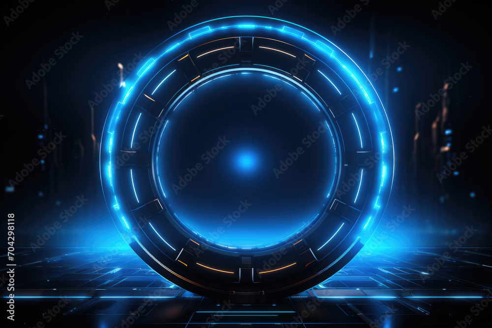 blue hologram luminous circle portal