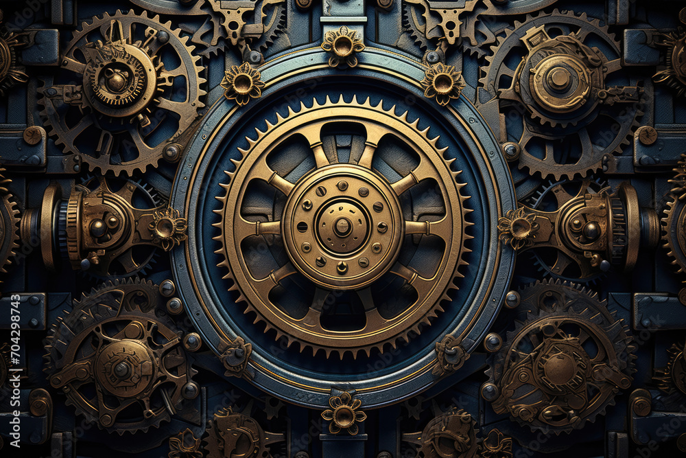 Steampunk texture, background with iron gear wheels and mechanisms