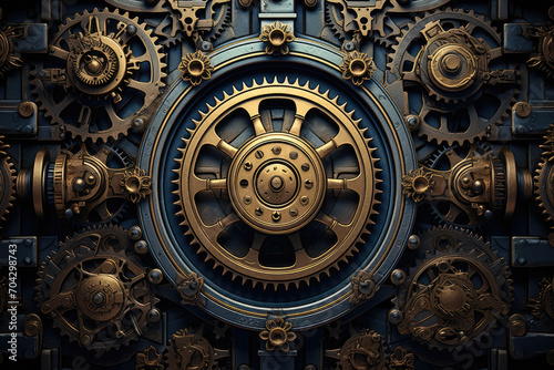 Steampunk texture, background with iron gear wheels and mechanisms