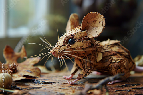 An illustration of a cork mouse, with a tail made from thin cork strips.