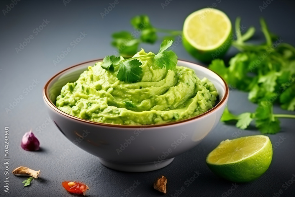 High angle tasty guacamole in bowl copy space concept Generate AI High angle tasty guacamole in bowl copy space concept Generate AI