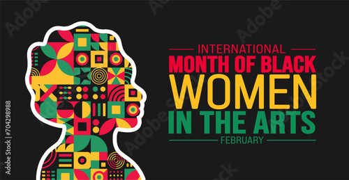 February is International Month of Black Women in the Arts background template. Holiday concept. background, banner, placard, card, and poster design template with text inscription and standard color.