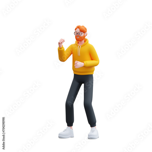 3D Character Yellow Hoodie Man Position