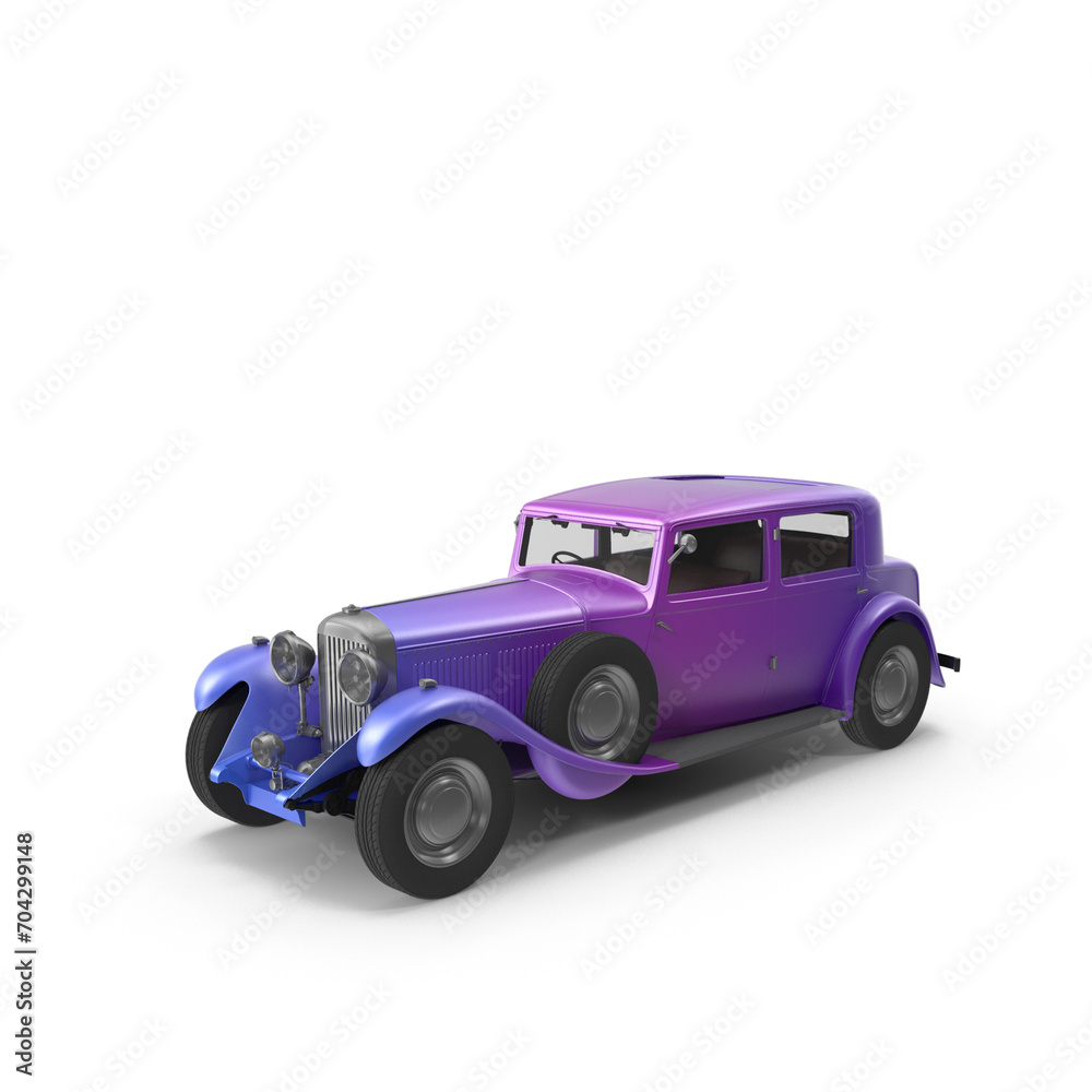 3D vintage sedan left angle purple Gradient