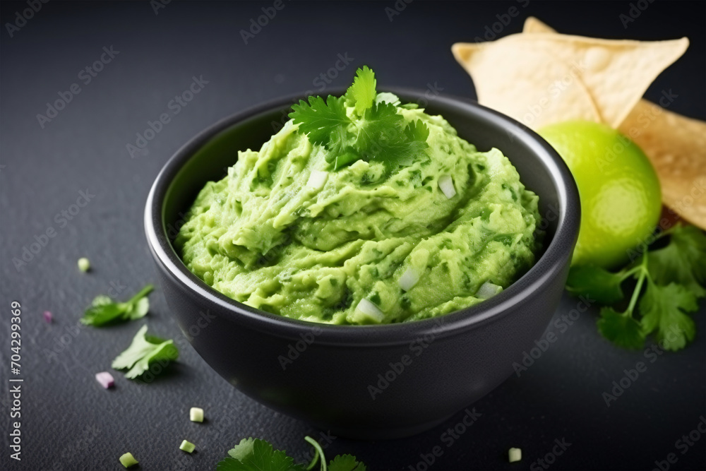 High angle tasty guacamole in bowl copy space concept Generate AI High angle tasty guacamole in bowl copy space concept Generate AI