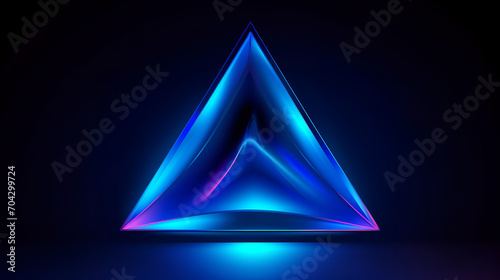  A neon blue, illuminated triangular structure with a glowing edge, centered on a dark background, giving a 3D optical illusion effect.Background concept. AI generated.
