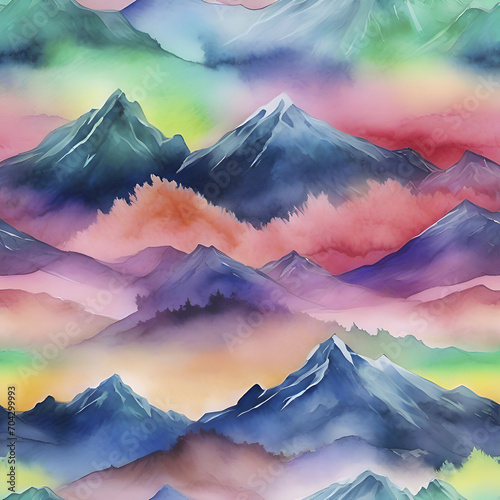Εκτύπωση καμβά Watercolor of Aurora over the Mountain painting with Rubbing Alcohol technique