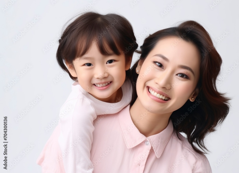Asian mother hugging toddler daughter and playing together Asian mother hugging toddler daughter and playing together