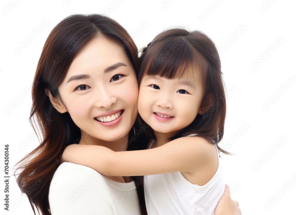 Asian mother hugging toddler daughter and playing together Asian mother hugging toddler daughter and playing together