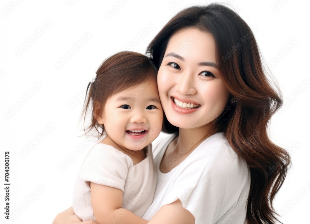 Asian mother hugging toddler daughter and playing together Asian mother hugging toddler daughter and playing together