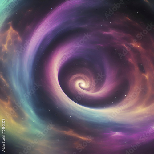 Swirling nebula and the black hole in the middle of a rainbow galaxy. 