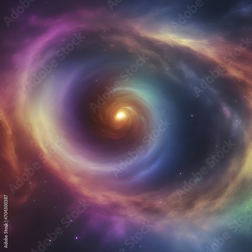 Swirling nebula and the black hole in the middle of a rainbow galaxy. 