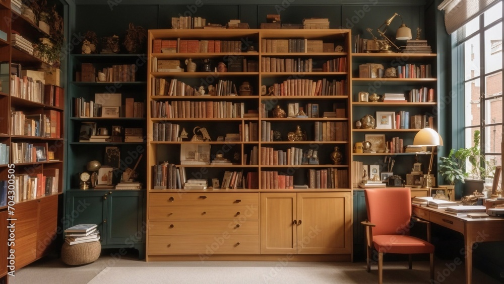 photo of an office room in a classic style with a large bookcase made by AI generative photo of an office room in a classic style with a large bookcase made by AI generative