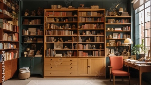 photo of an office room in a classic style with a large bookcase made by AI generative © M.Taufiq