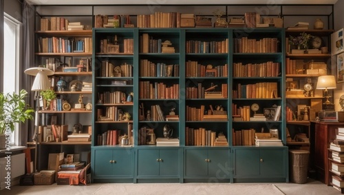 photo of an office room in a classic style with a large bookcase made by AI generative photo