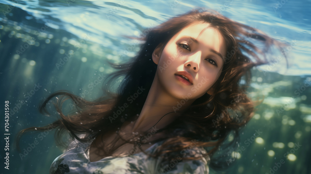 Underwater Elegance Woman Gliding Gracefully Beneath the Surface Underwater Elegance Woman Gliding Gracefully Beneath the Surface