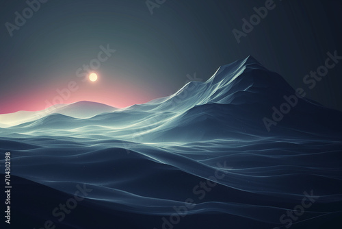 Minimal dark textured landscape mountain background with moon. 3D render of modern wallpaper desing © Arash