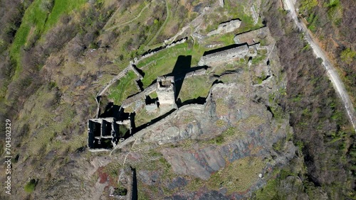 Aerial view of Saint Germain castle and Montjovet church Aosta Valley Italy photo