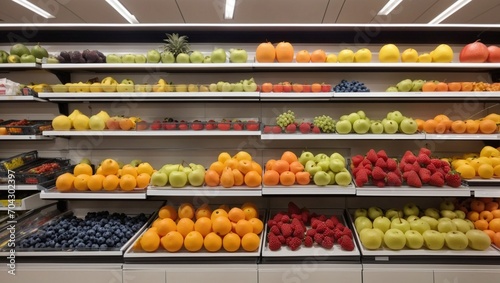 clean and modern fresh fruit supermarket photos made by AI generative photo