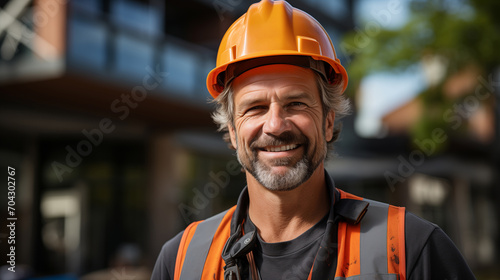 Portrait of a man builder in a helmet on the construction site, concept of civil engineering