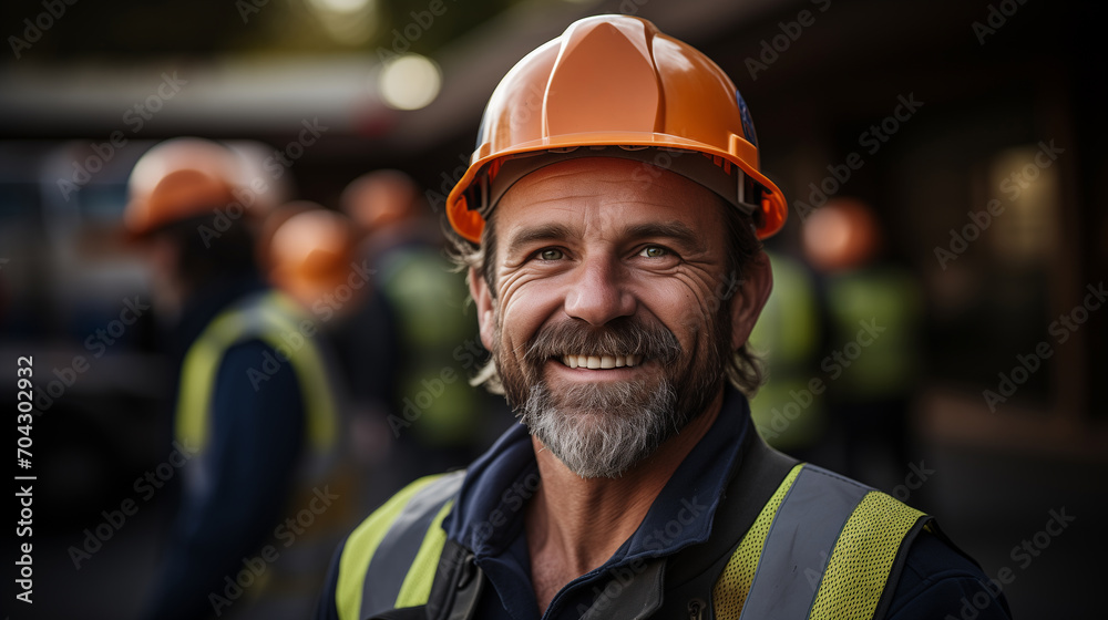 Portrait of a man builder in a helmet on the construction site, concept of civil engineering Portrait of a man builder in a helmet on the construction site, concept of civil engineering