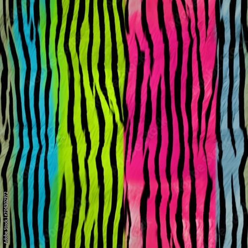 Tiger or zebra fur repeating texture.Jungle animal skin stripes. Seamless bright neon colorful pattern for print paper, card, wallpaper, textile, fabric