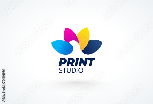 Print Logo Сmyk Polygraphy theme. Bird wings ink feathers. Template design vector. White background.