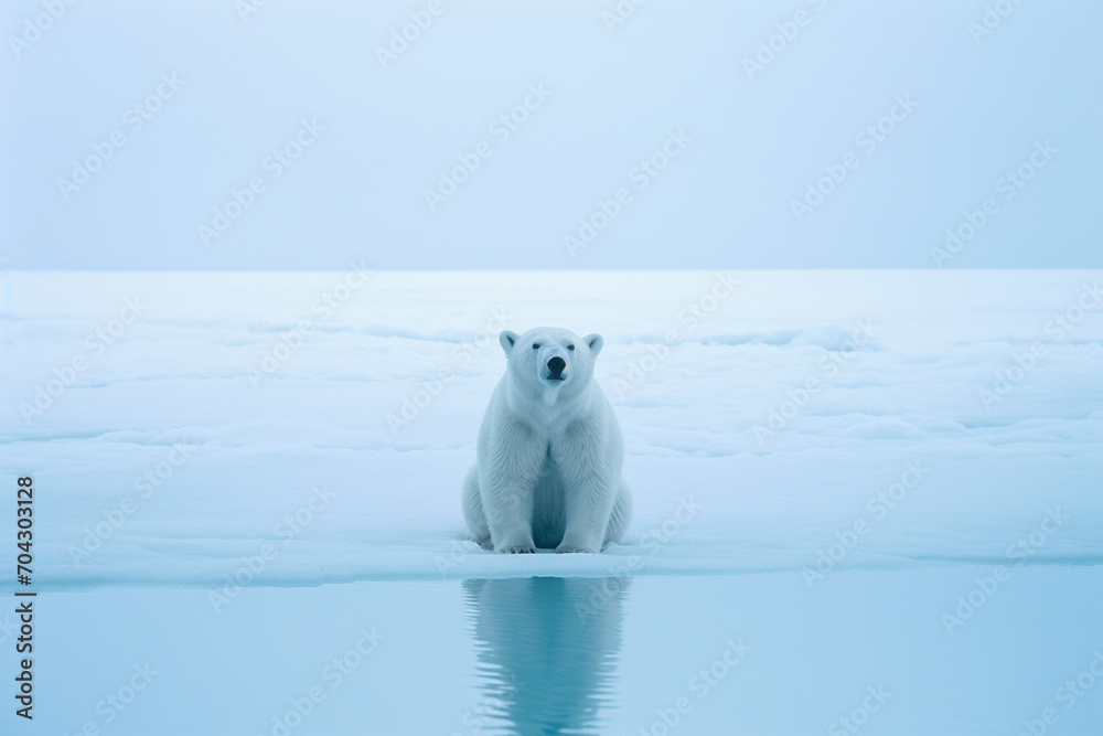 A polar bear abstractly rendered in white and icy blue minimalism.