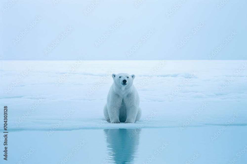 Fototapeta premium A polar bear abstractly rendered in white and icy blue minimalism.