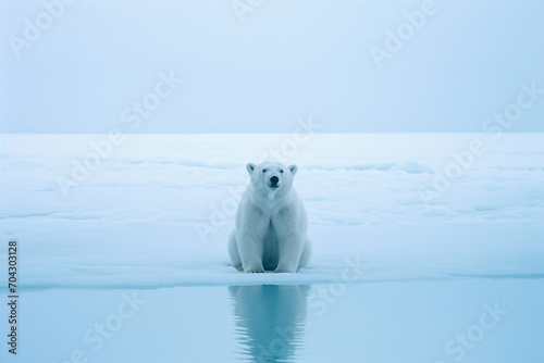 A polar bear abstractly rendered in white and icy blue minimalism.