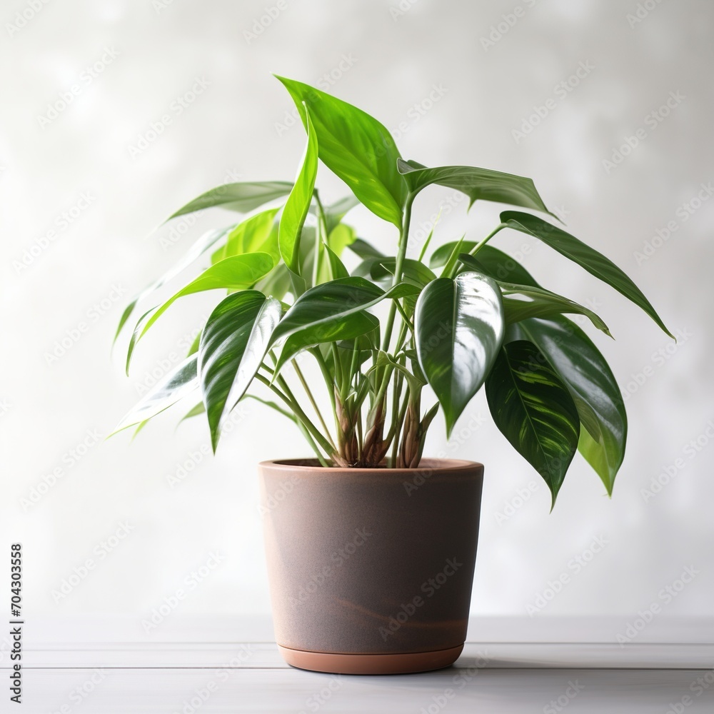 A beautiful potted houseplant with green leaves A beautiful potted houseplant with green leaves