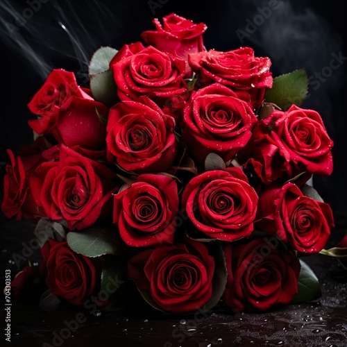 Photo holiday love present on valentines day luxury bouquet of red roses. Generative Ai