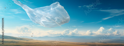 A plastic bag flies. Selective focus. photo